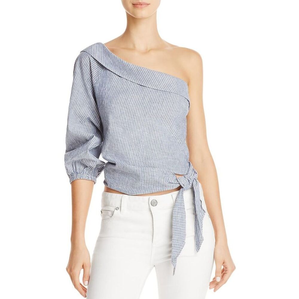 Free People Womens Get Down Pinstriped Tie-Side Casual Top